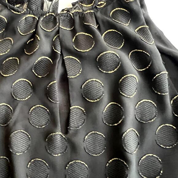Ramy Brook Blouse Top Women Black Gold Polka Dot Ruffled Sleeveless Designer - Picture 9 of 11